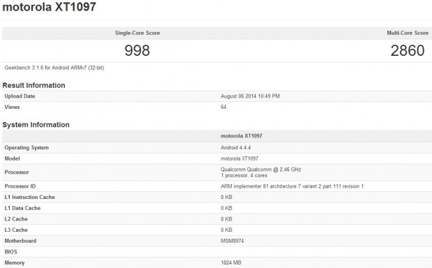 نتایج بنچمارک Moto X+1 حکایت از وجود پردازنده قدرتمند اسنپدراگون ۸۰۱ در این گوشی دارد 