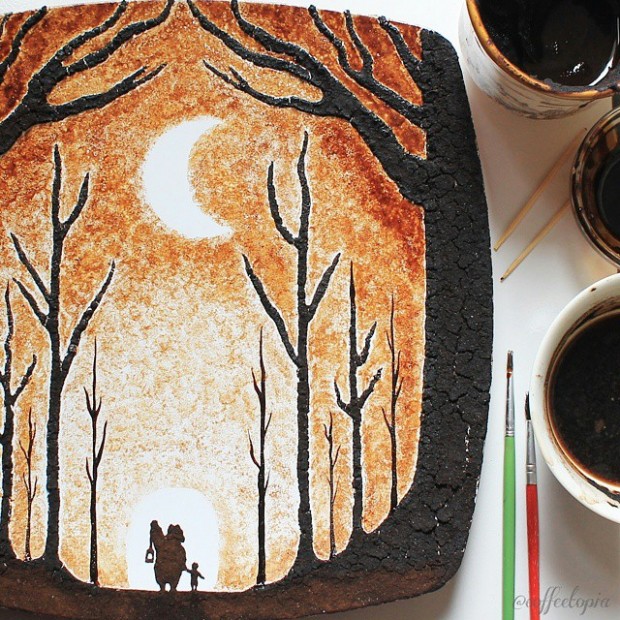 coffee painting leaf grounds ghidaq al nizar coffeetopia 10 620x620 خلق شاهکارهایی زیبا با قهوه