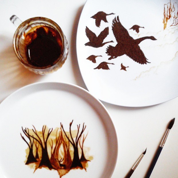 coffee painting leaf grounds ghidaq al nizar coffeetopia 35 620x620 خلق شاهکارهایی زیبا با قهوه