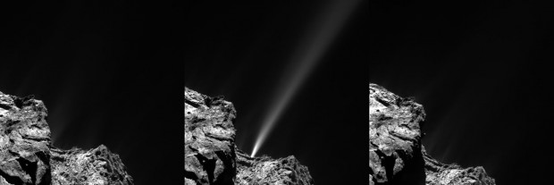 تصویر ارسالی فضاپیمای روزتا از فواره‌ای بزرگ بر سطح دنباله دار ۶۷پی 1