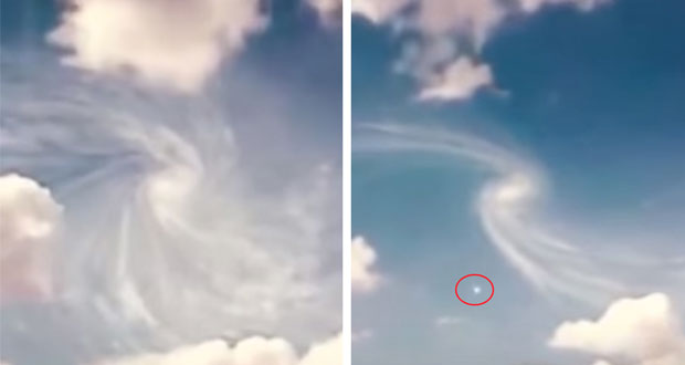 ویدیویی بسیار عجیب از یک بشقاب پرنده که در یک گرداب آسمانی ناپدید می شود !